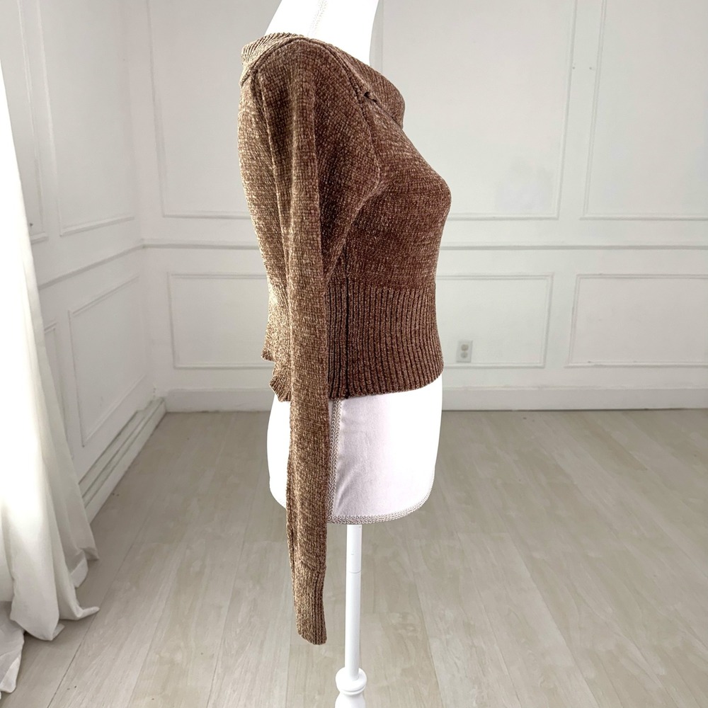 Edikted Farrah Off the Shoulder Crop Sweater Women L Brown Y2K Indie Grunge Top - Picture 10 of 10